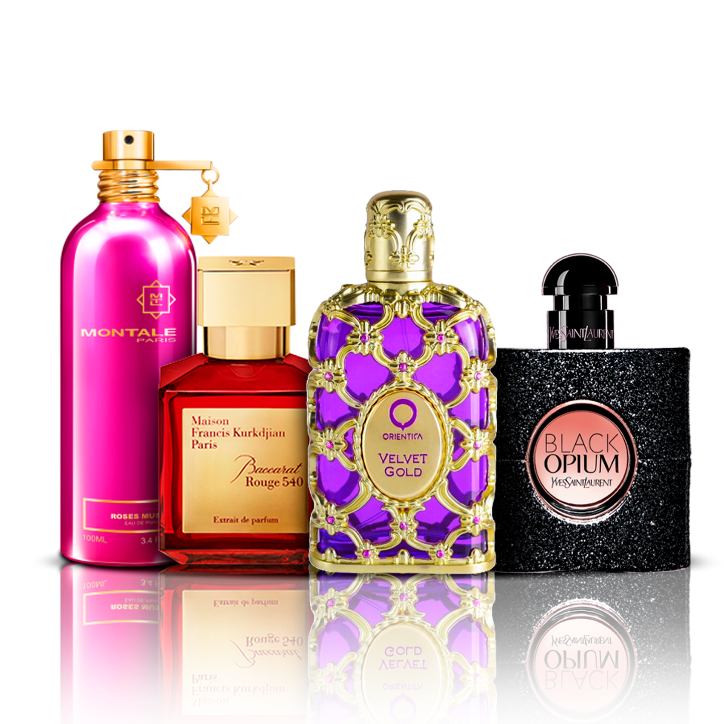 4 parfüm kombináció | Orientica Velvet Gold + Baccarat Rouge + Black Opium + Montale Roses Musk 100ML